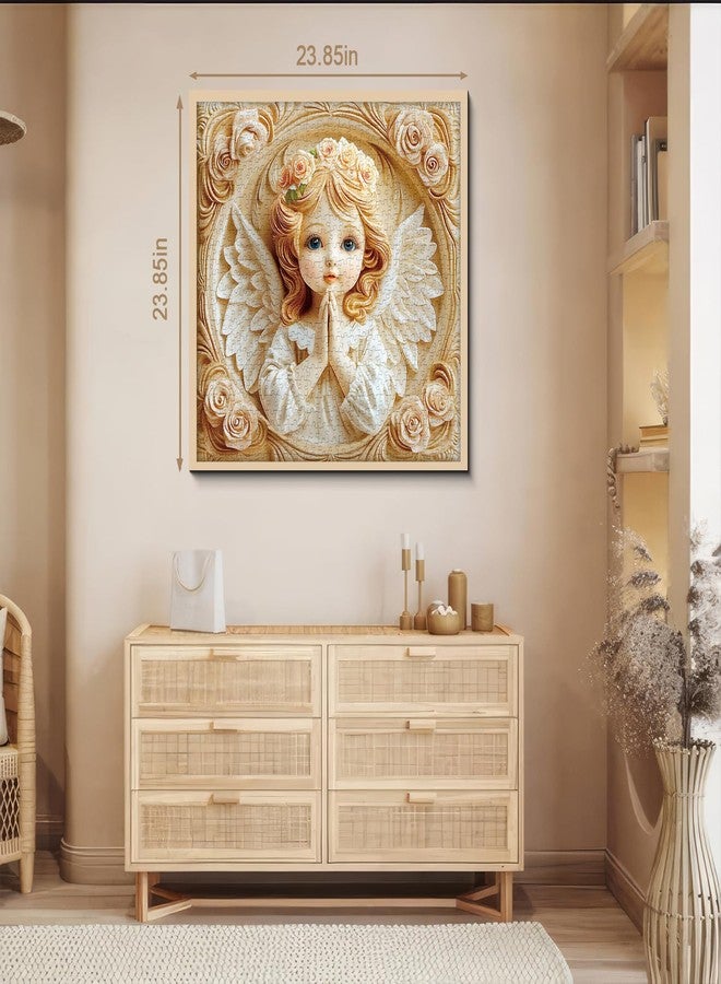 PPuzzling Rose Flower Relief Angel Puzzles for Adults 1000 Pieces, Vintage Carved Difficult Art Jigsaw Puzzle with Floral Wreath and Wings, Religious Challenging Puzzles for Adults - Image 3